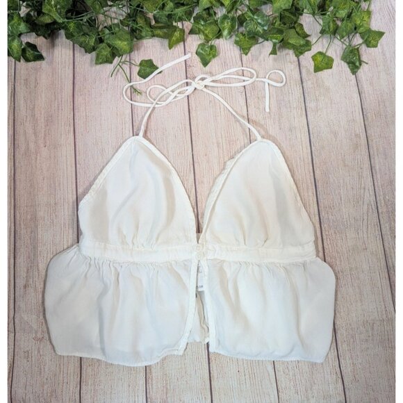 GARAGE Women's White Cropped Halter Tank Flowy Button Size Small - Picture 1 of 5